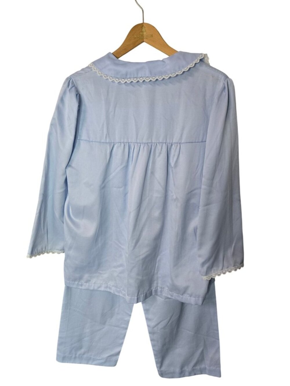 Women's Vintage Retro Barbizon Blue Pajama Set With Embroidered Collar Smocking - Picture 14 of 16